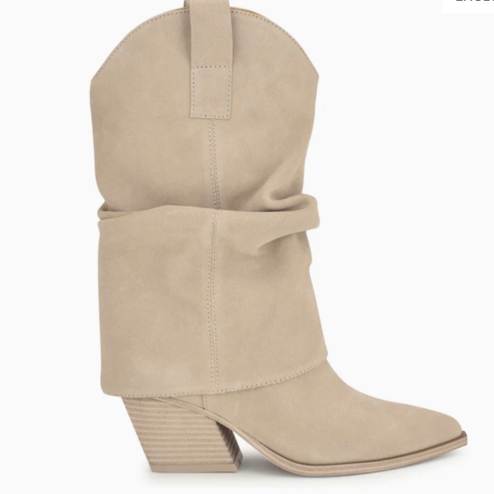 Nine West Beige Slouchy Western Heeled Boots